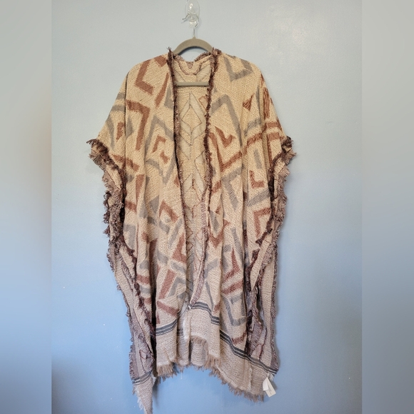 Lucky Brand Kimono Poncho Fringe Cardigan OS - Picture 1 of 7